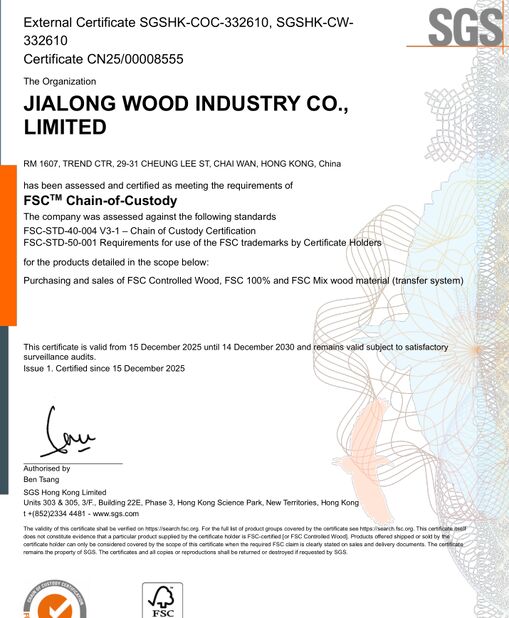 Chiny JIALONG WOODWORKS CO.LTD Certyfikaty